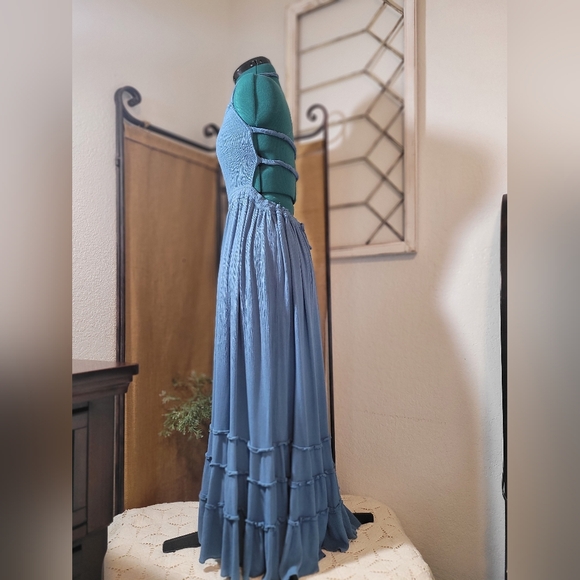 R. Vivimos Blue Maxi Summer Cotton / Rayon Backless Ruffled Dress Size Medium - Picture 4 of 11